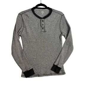 Old Navy Soft Washed Henley Thermal Shirt Mens Size S Black White Long Sleeve